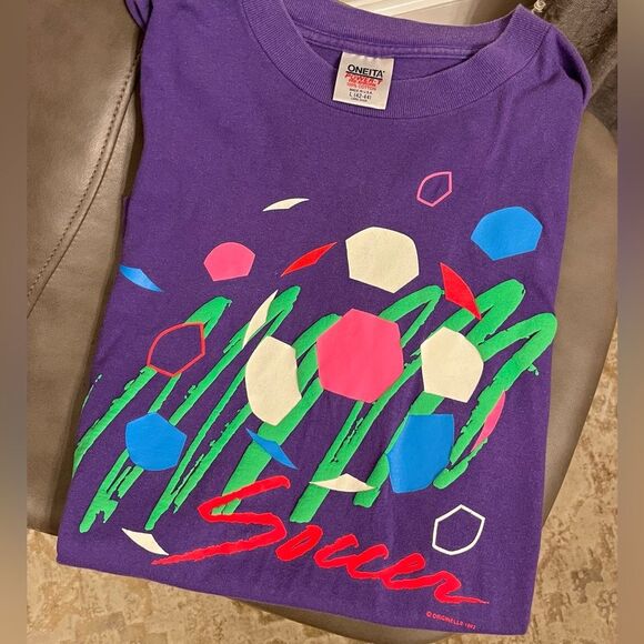Vintage Tops - Vintage 90’s purple soccer graphic tee casual retro